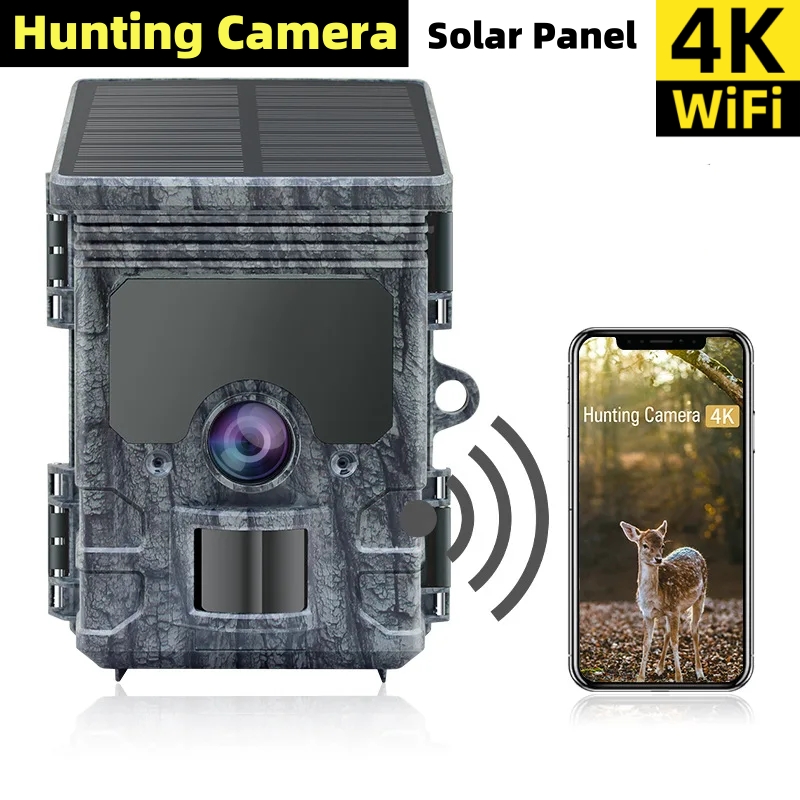 Trail Camera Solar Panel Powered - Kamera Berburu 4K WiFi Bertenaga Panel